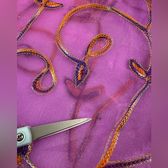 c.l.o.t.h.e.s. Sheer Floral Embroidered Button Front Collared Blouse Purple - Picture 12 of 13